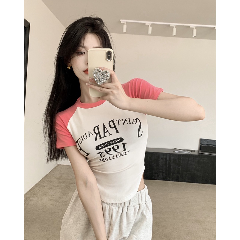 Áo Croptop Tay Ngắn In Chữ Thời Trang Cho Nữ