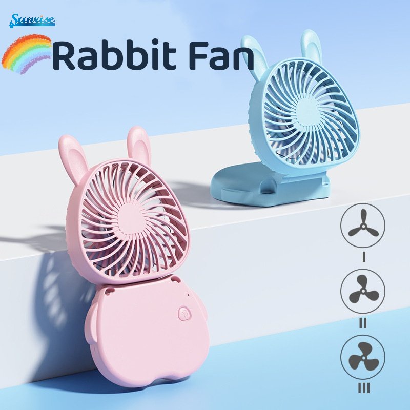 Quạt USB Mini Cầm Tay Gấp Gọn Hình Thỏ Có Dây Đeo Cổ Đa Năng Thời Trang Mùa Hè