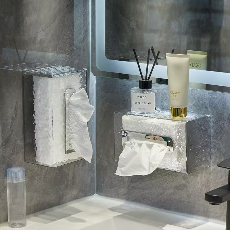 Treo tường phòng tắm Hộp khăn giấy acrylic Mặt bàn Hộp khăn giấy hình chữ nhật