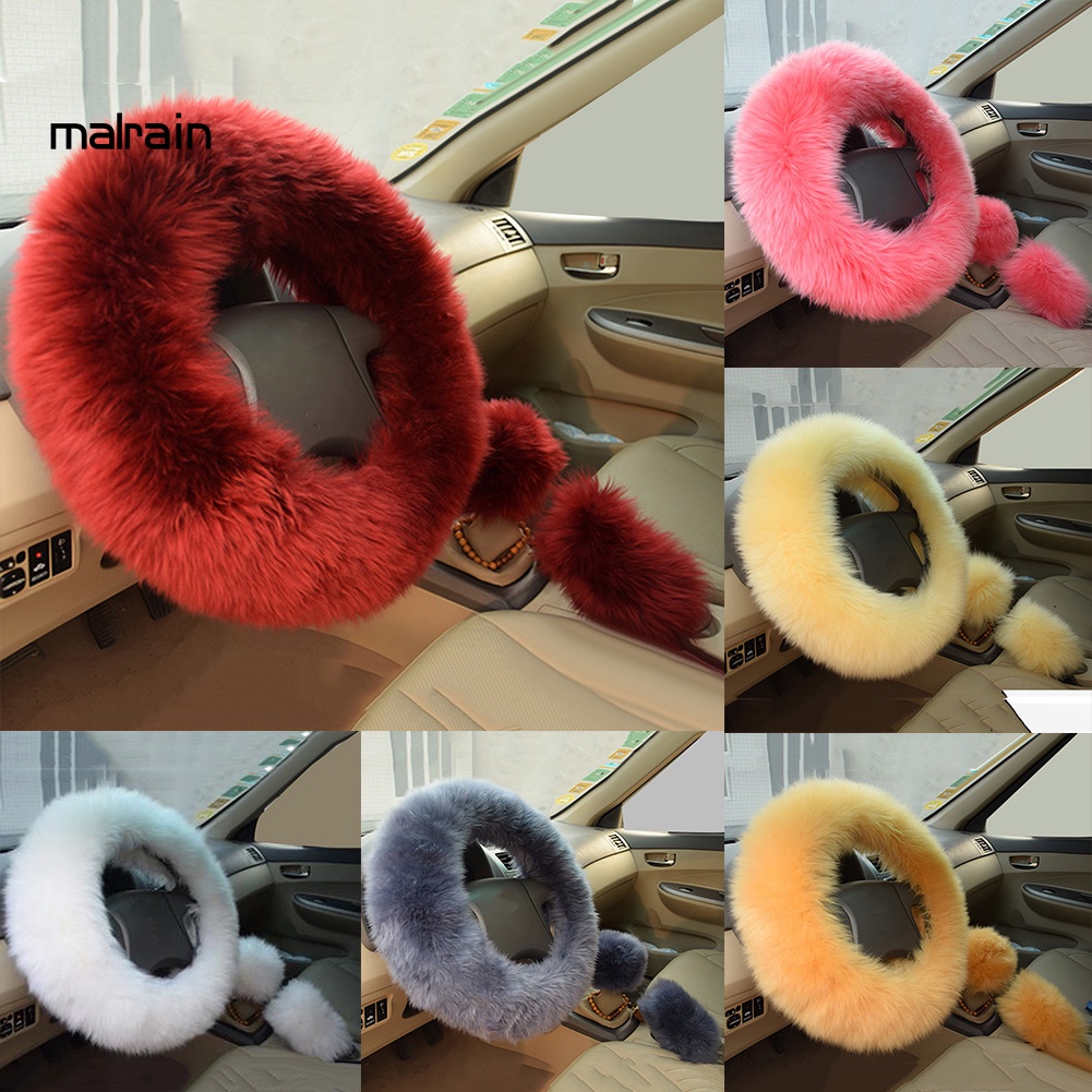 Bộ 3 Vỏ Bọc Tay Lái Xe Hơi Bằng Lông Giả Giữ Ấm