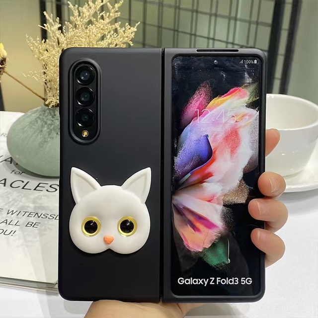 Thời Trang Ốp Điện Thoại Cứng Mặt Nhám In Hình Mèo Hoạt Hình Dễ Thương Cho samsung galaxy z fold 5 4 3 fold5 fold4 5g
