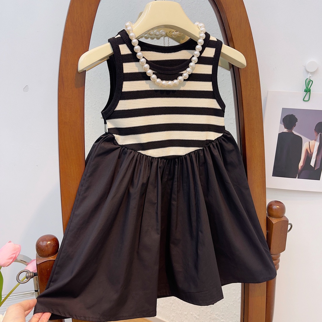 Đầm Dệt Kim Sát Nách Kẻ Sọc Thời Trang Mùa Hè Cho Bé Gái 1-7 Tuổi