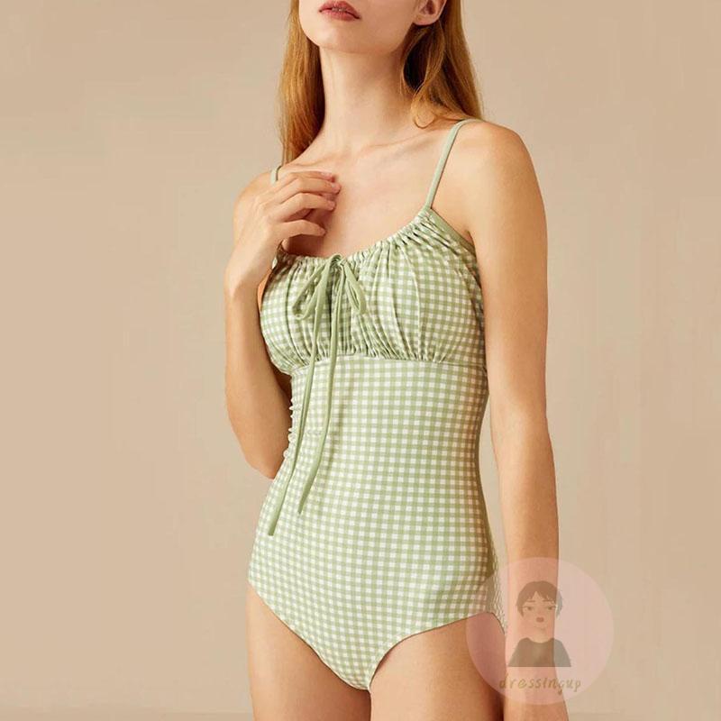 Bộ Đồ Bơi Một Mảnh Hai Dây Buộc Dây Trước Ngực In Họa Tiết Thời Trang Mùa Hè Cho Bạn Gái