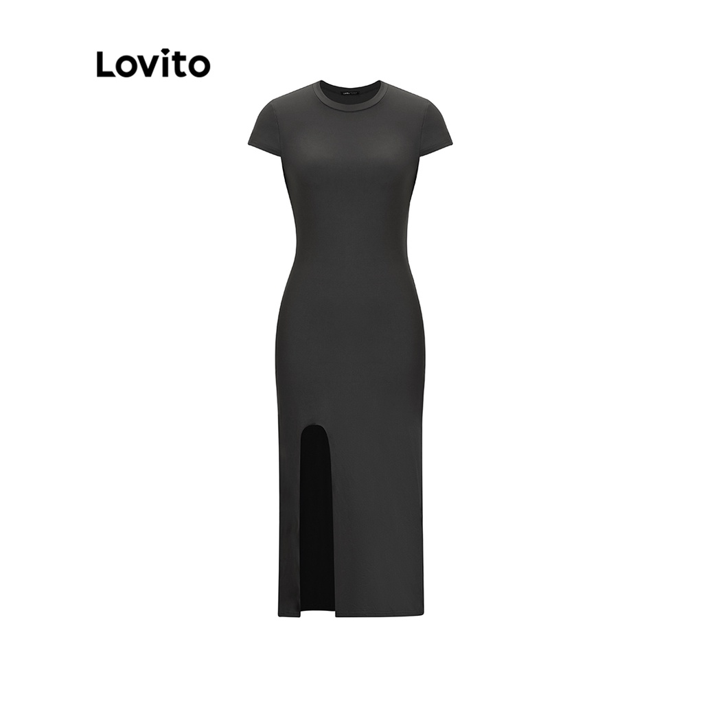 Đầm Lovito Y2K màu trơn xẻ tà phong cách sexy thường ngày dành cho nữ L52AD094 (xám)