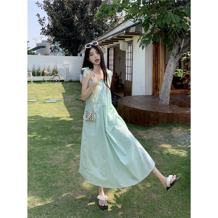 Đầm Hai Dây Dáng Dài Rộng Thắt Nơ In Hoa Thời Trang Mùa Hè Hàng Mới Dành Cho Bạn Nữ