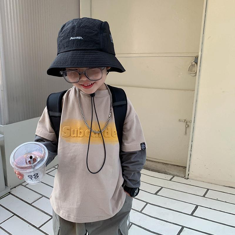 Áo Thun Nam Dài Tay Cổ Tròn Giả Hai Lớp In Hình Phong Cách Hàn Quốc Mới