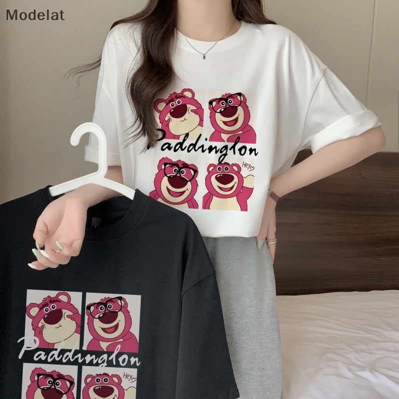 Áo Thun Tay Ngắn Cổ Tròn Dáng Rộng In Họa Tiết Gấu Hoạt Hình Đáng Yêu Cho Nữ