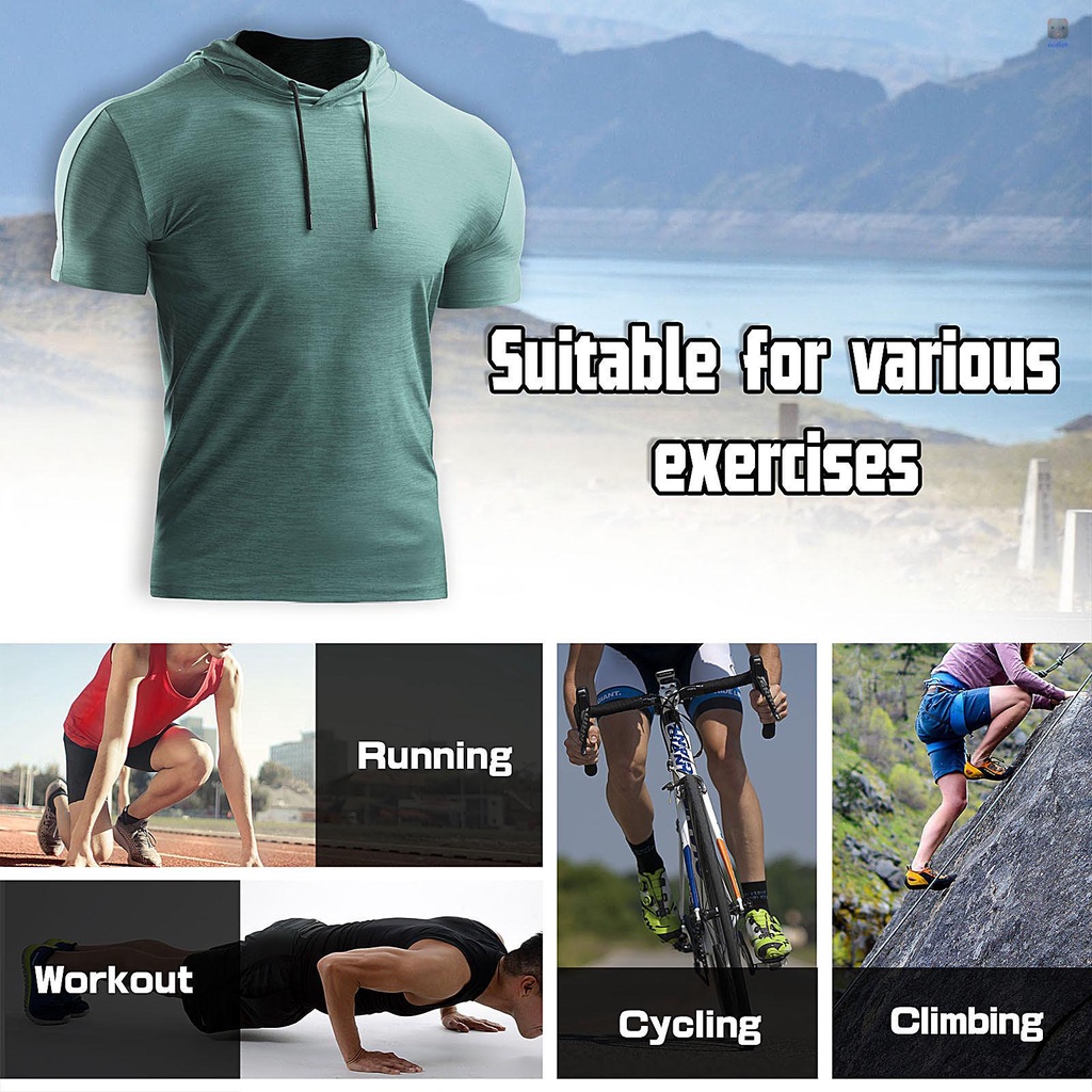 Bộ 2 Áo Thun Thể Thao Tay Ngắn Có Mũ Trùm Và Dây Rút Thoáng Khí Mau Khô Màu Sắc Thời Trang Mù