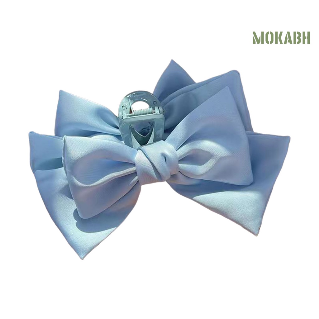 Kẹp Tóc Dạng Móng Vuốt Chống Trượt Hai Lớp Thắt Nơ Màu Trơn Phong Cách Công Chúa Dành Cho Nữ