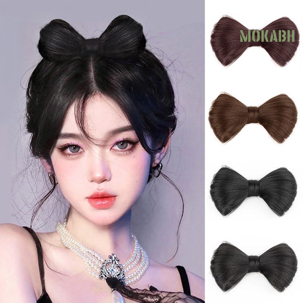 [Mok Abh] Tóc Giả Thắt Nơ Như Thật Mềm Mại Không Tạo Kiểu Tóc Phong Cách Cổ Điển