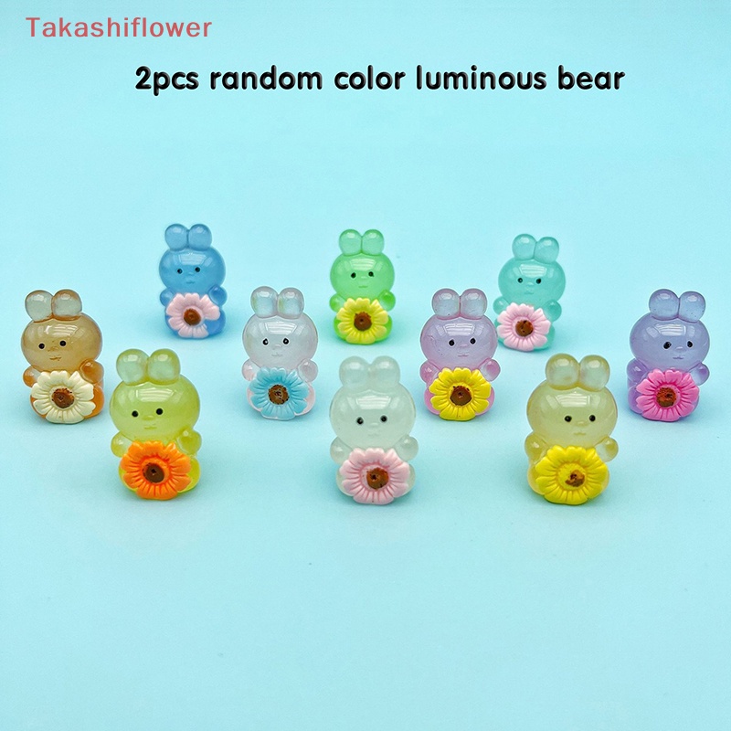 Set 2 Chú Thỏ Hoạt Hình Bằng Nhựa Resin Phát Sáng Dễ Thương Dùng Trang Trí