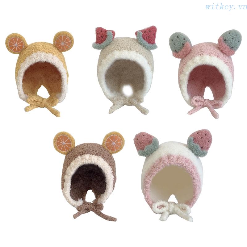Mũ Len Beanie Mềm Mại Dày Dặn Giữ Ấm Tai Đính Bóng Lông Dễ Thương Cho Bé
