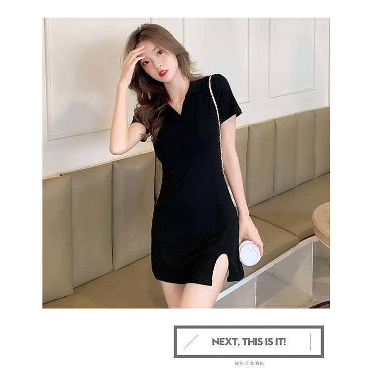 Đầm Thun Tay Ngắn Cổ Bẻ Dáng Ôm Đơn Giản Thời Trang Cho Nữ