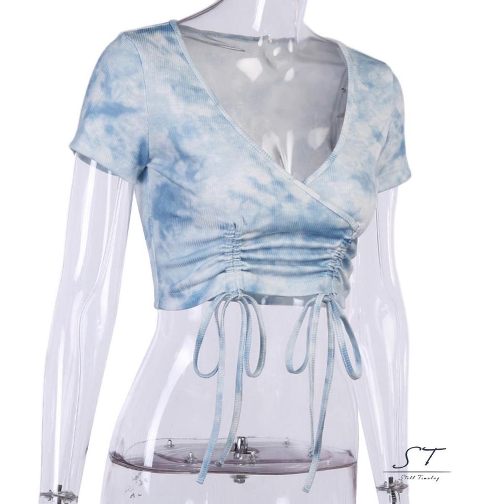 Áo Dệt Kim Ngắn Tay Dáng Ôm Họa Tiết Màu Nhuộm Thời Trang Mùa Hè CY03 Cho Nữ