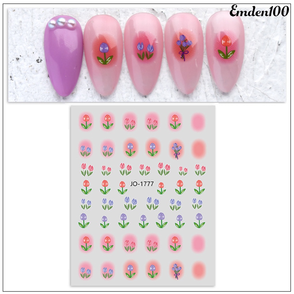 Bộ 100 Miếng Dán Móng Tay In Hoa Xinh Xắn