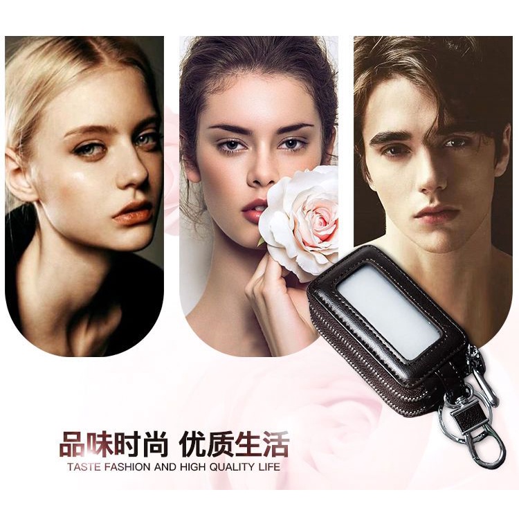 Túi Da Bò Hai Lớp Đựng Chìa Khóa Xe Hơi Đa Năng Thời Trang Unisex