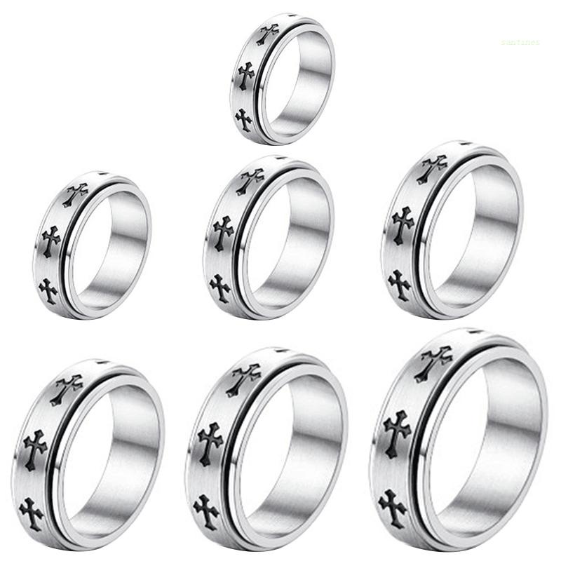 Nhẫn Xoay Bằng Thép Titan Không Gỉ Thiết Kế Đan Chéo Giảm Căng Thẳng