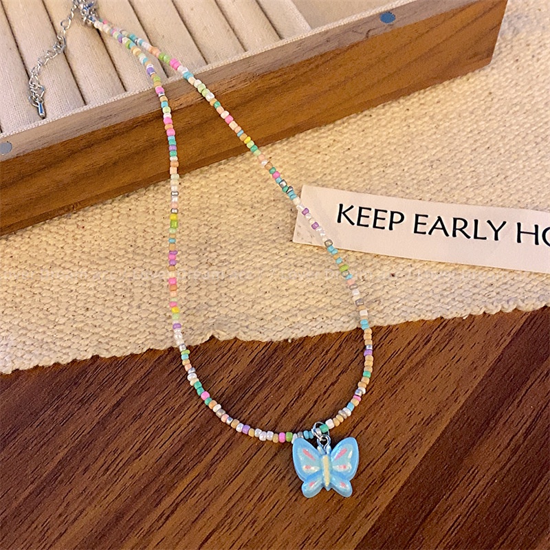 Vòng cổ Xâu Hạt Nhiều Màu Hình Bướm Y2K Thời Trang Cho Nữ