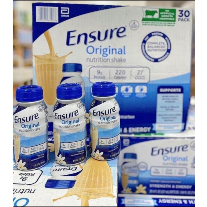 Thùng 30 chai sữa Ensure nước Original Nutrition Shake hương vanilla 237ml của Mỹ