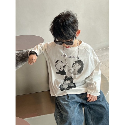 Áo thun trắng dài tay in hình chân dung