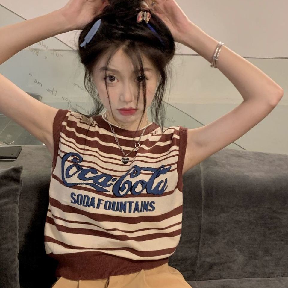 Áo Hai Dây Kẻ Sọc Phong Cách Retro Mỹ Cho Nữ