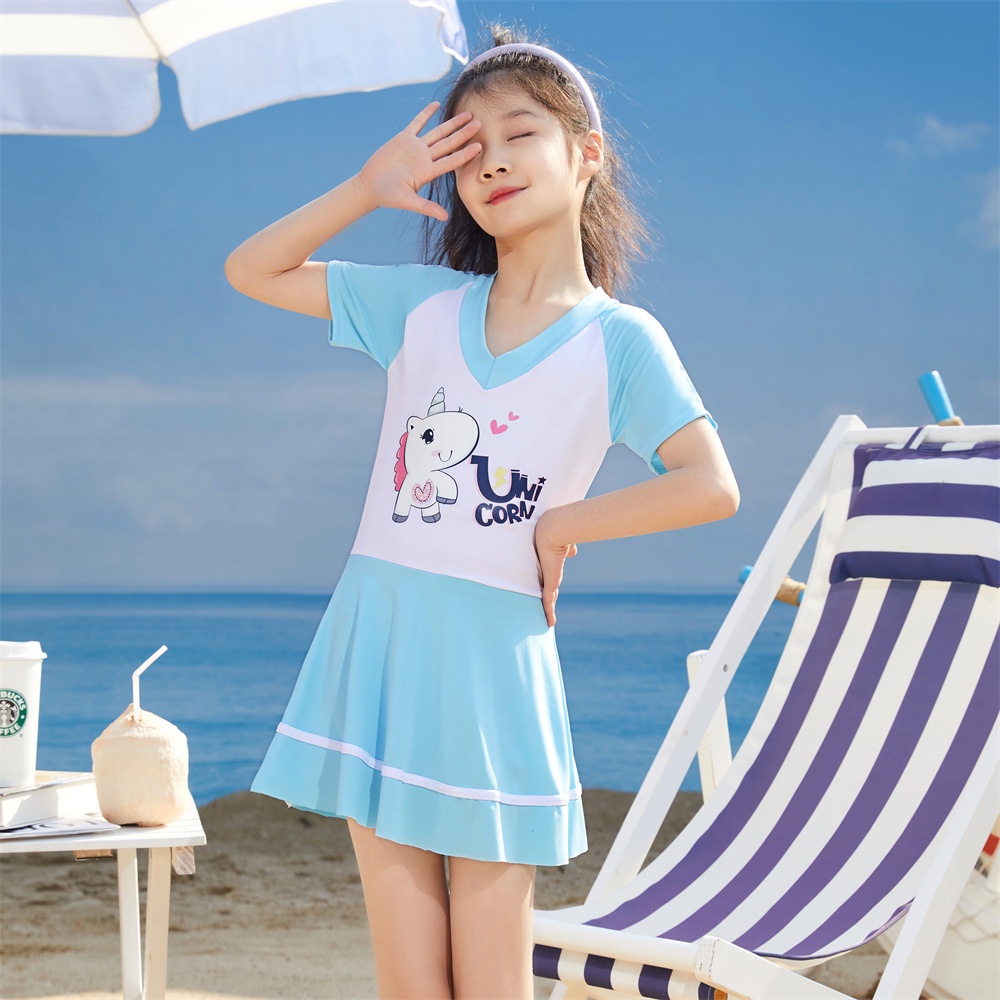 áo bơi trẻ em đồ bơi bé gái,do boi be gai,Bộ Đồ Bơi Một Mảnh Hình Kỳ Lân Màu Hồng Mau Khô bé gái