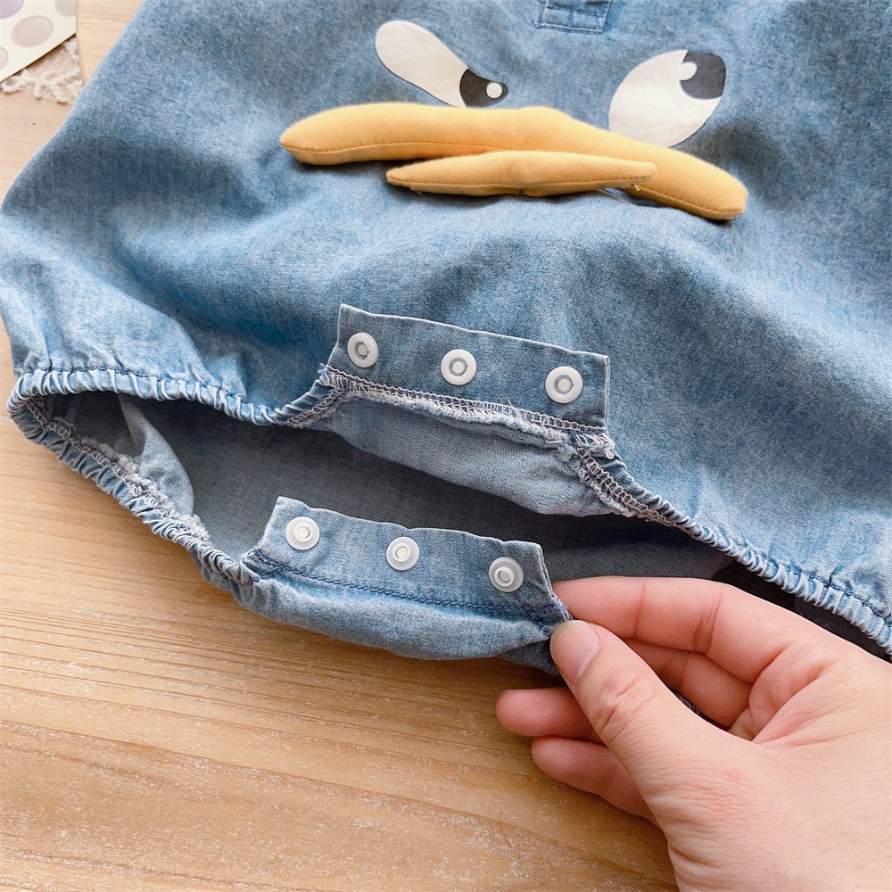 Bộ Áo Liền Quần Vải Denim Tay Ngắn Dễ Thương Thời Trang Mùa Hè Cho Bé