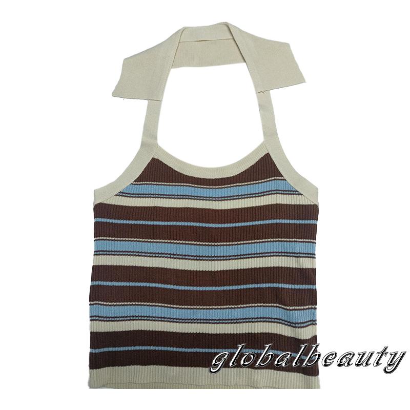 Áo Tank Top Dệt Kim Không Tay Họa Tiết Kẻ Sọc Đơn Giản Thời Trang Mùa Hè Dành Cho Nữ