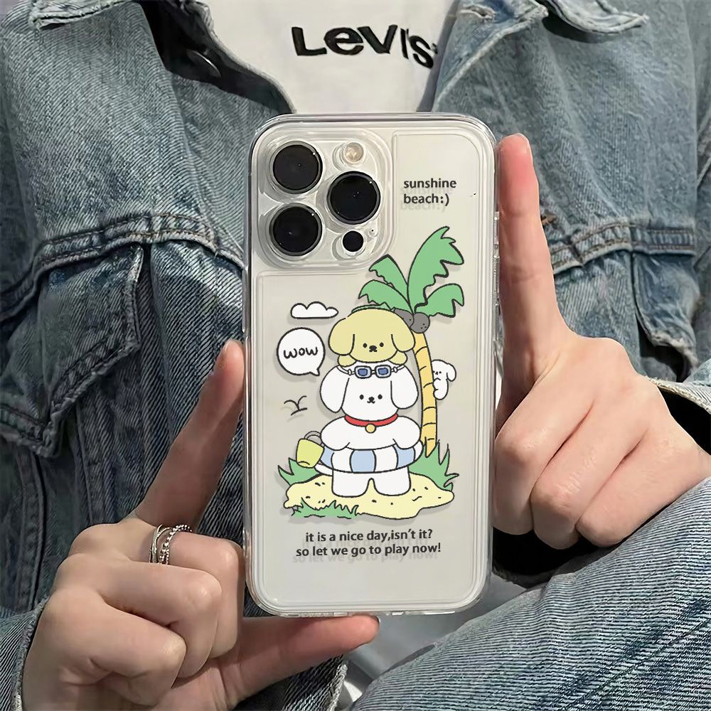 ✅Ốp Điện Thoại Mềm Chống Sốc Hình Cún Và Dừa Đơn Giản Cho Iphone 13 78 plus 14Pro 12 11Max6In 1LRK