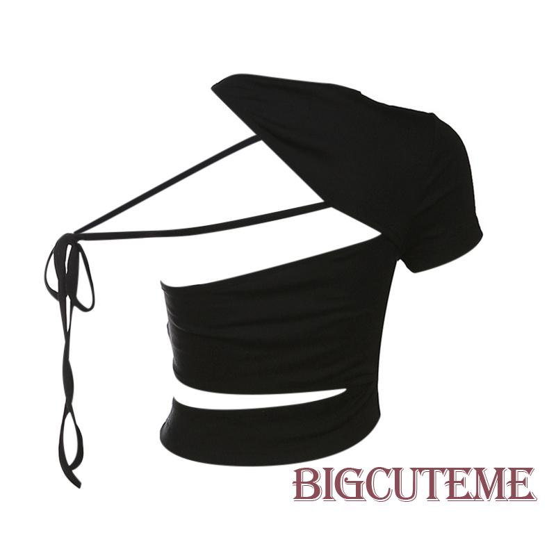 [] Áo Croptop Lệch Vai Màu Đen Thời Trang Mùa Hè Cho Nữ