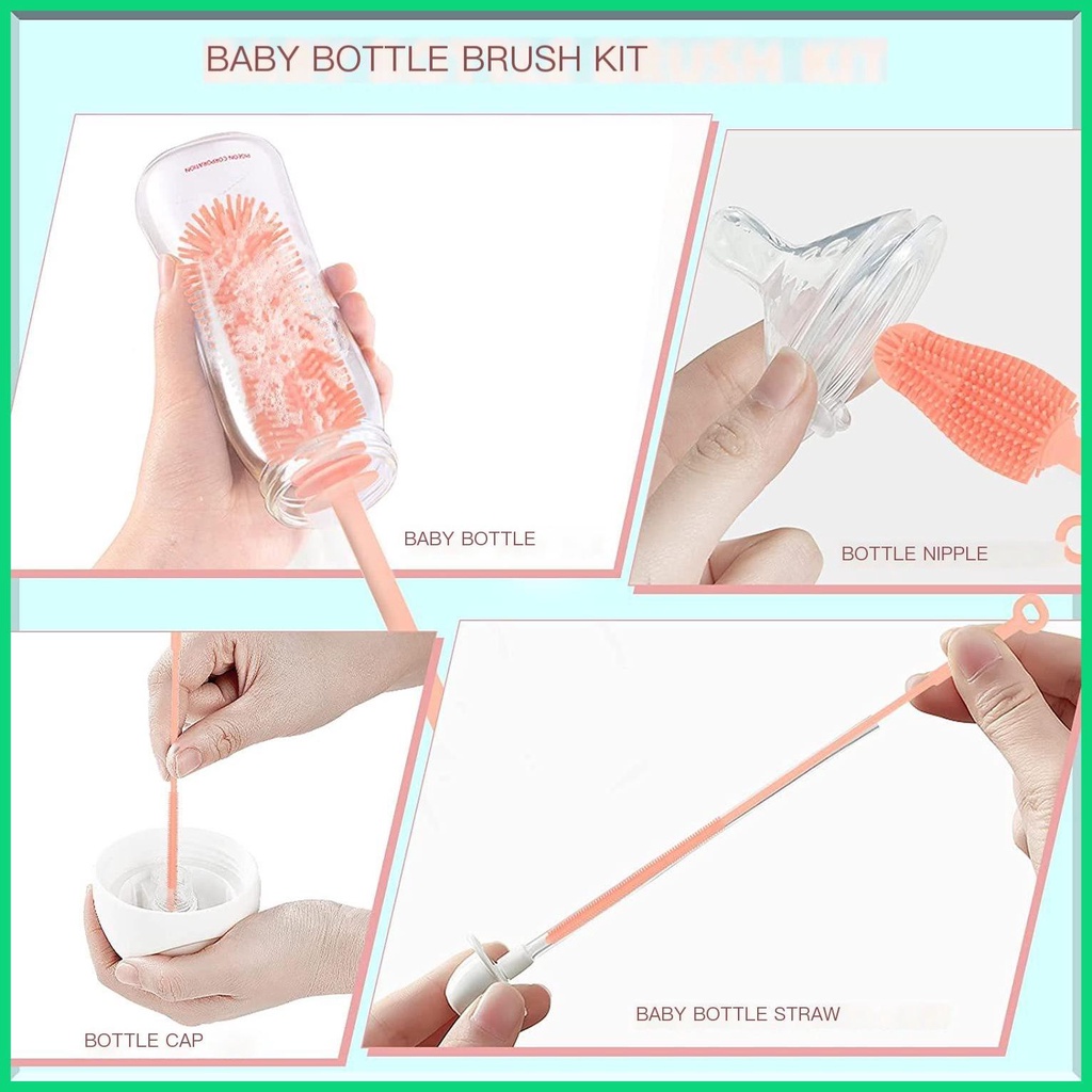 Cọ silicone Hai Đầu Bằng Thép Không Gỉ Dùng Để Vệ Sinh Bình Sữa