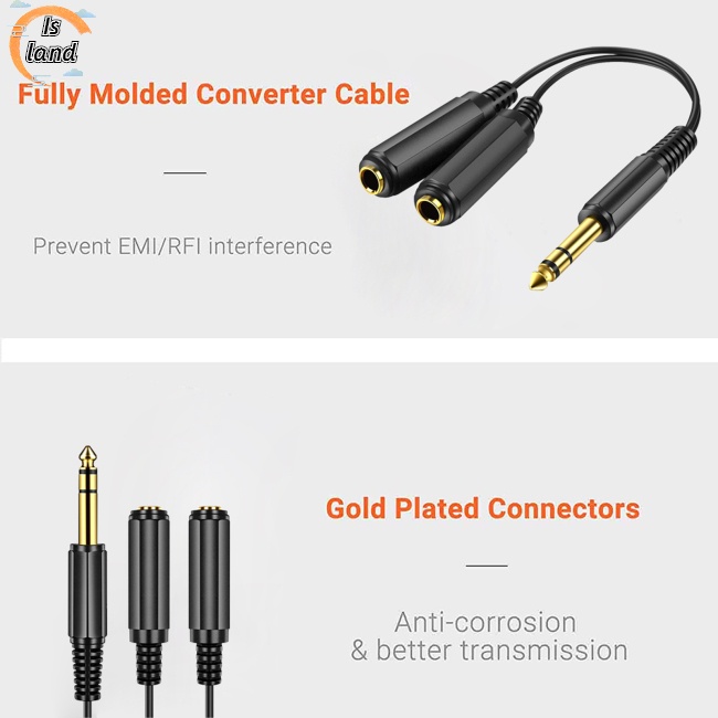 Cáp ChuyểN ĐổI Âm Thanh 6.35 Sang 2 ĐầU Chia 6.5 Mono Mạ VàNg 1 Sang 2 Chuyên DụNg