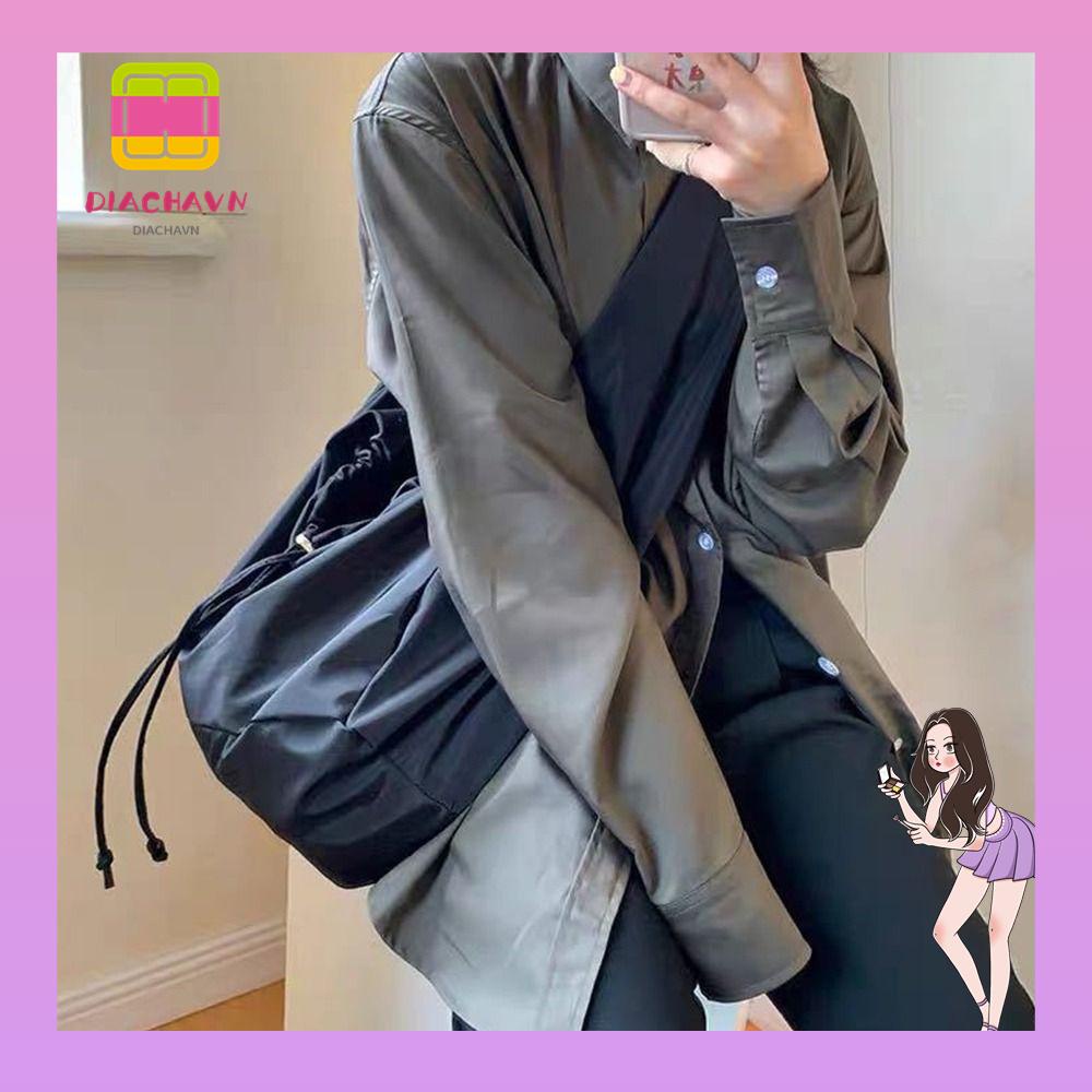 Túi Xách Đeo Vai Bằng Nylon Mềm Màu Trơn Thời Trang