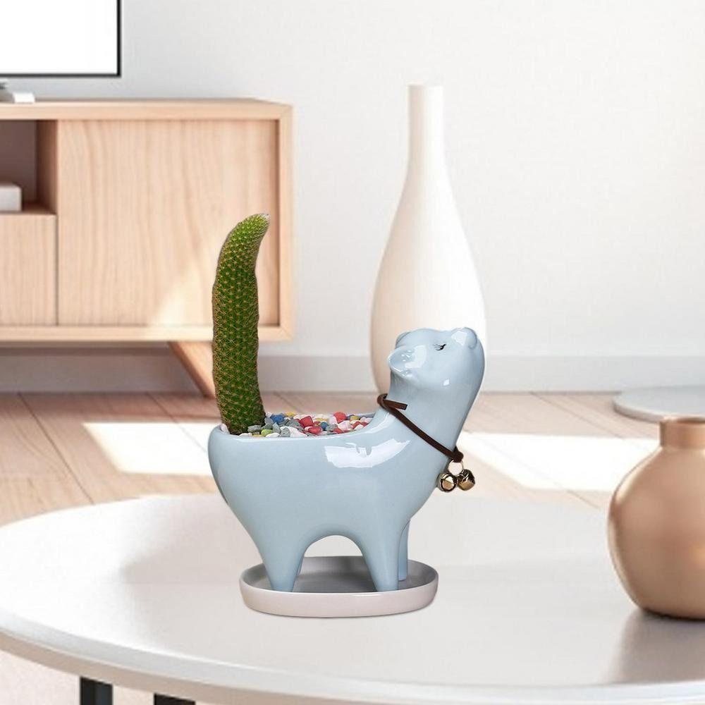 Chậu Cây Hình Mèo Dễ Thương Có Lỗ Thoát Nước Để Bàn Trang Trí