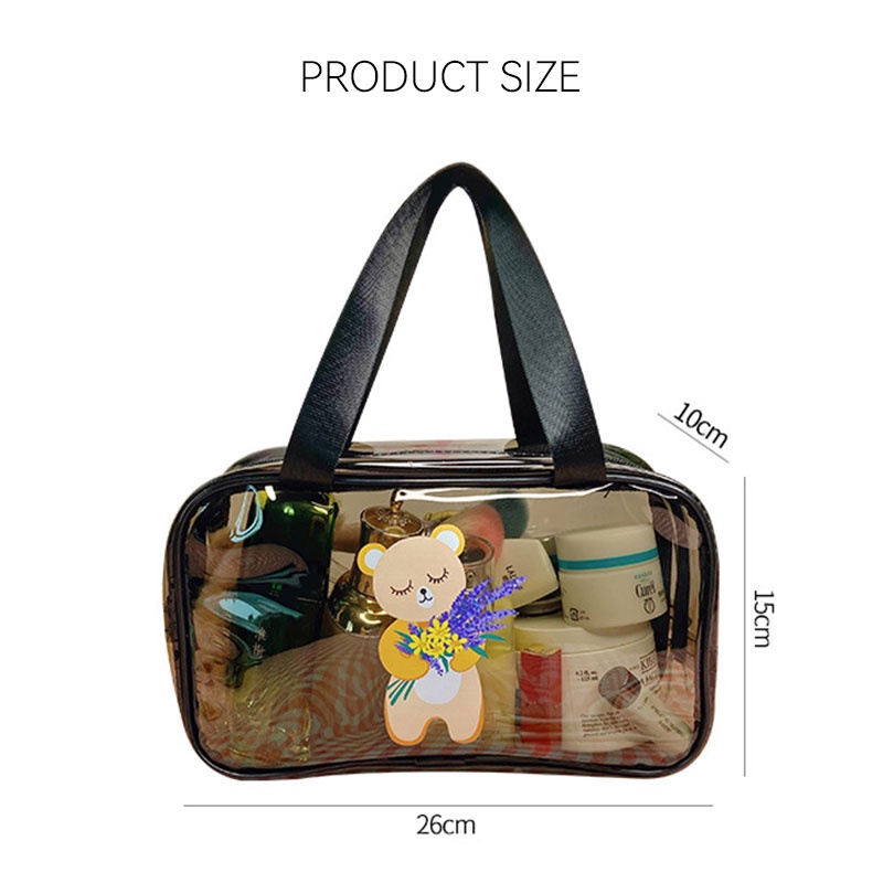 YADOU Túi Đựng Mỹ Phẩm Du Lịch Bằng PVC Trong Suốt Cỡ Lớn Chống Thấm Nước Họa Tiết Gấu Hoạt Hình Phong Cách Hàn Quốc