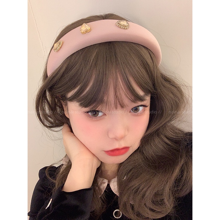 Băng Đô Vải Satin Đính Đá Hình Đầu Lâu Màu Hồng Xinh Xắn