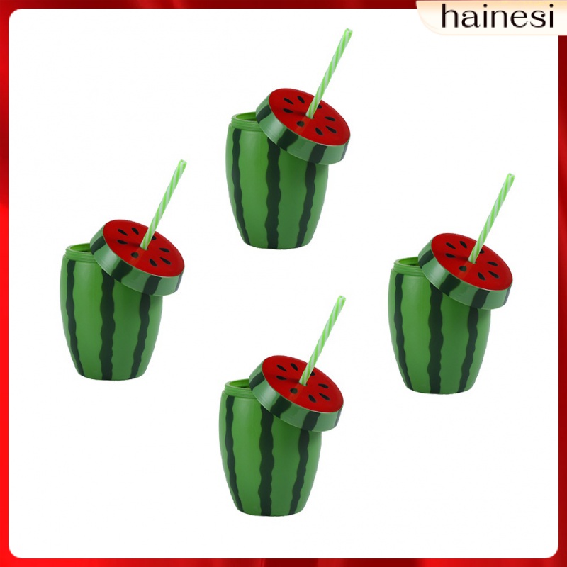 Set 4 Cốc Uống Nước Bằng Nhựa Kính Họa Tiết Dưa Hấu Hawaii Trang Trí Tiệc Tùng / Du Lịch Cho Bé