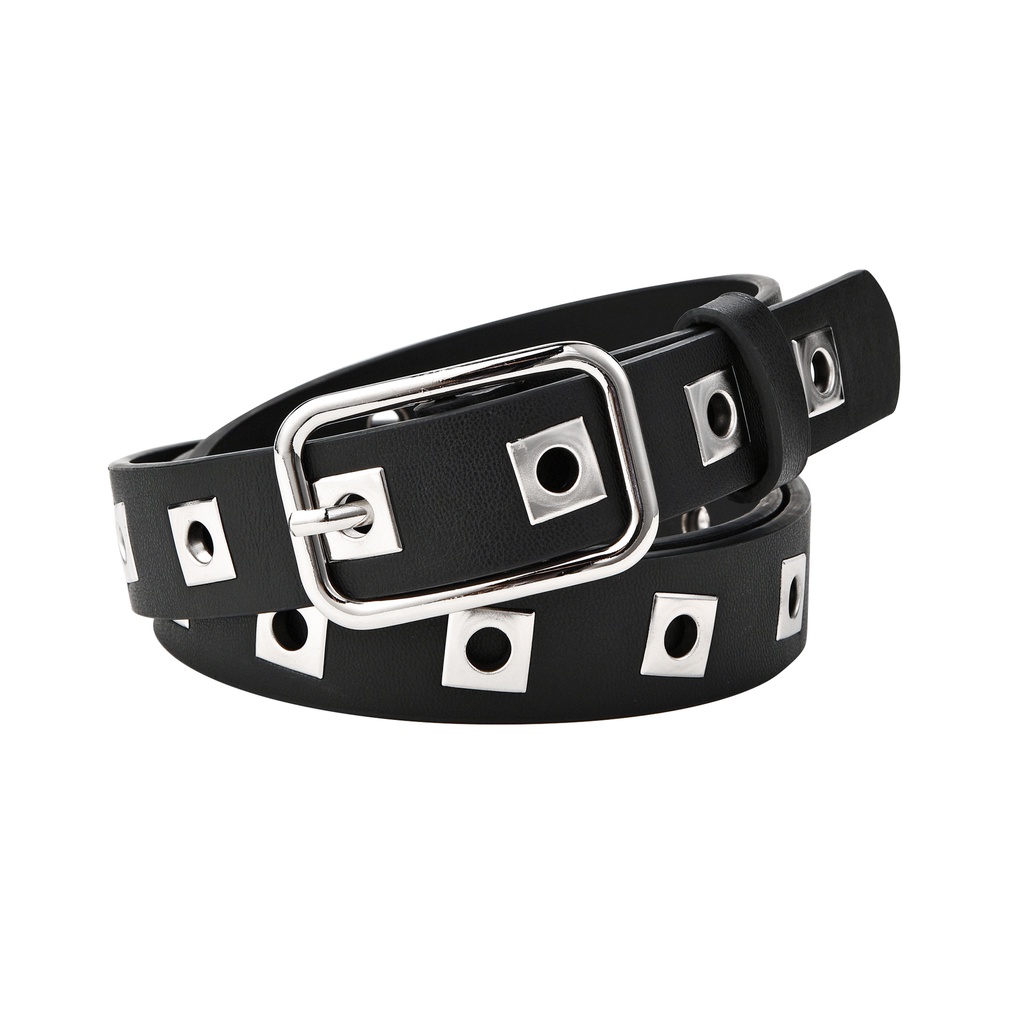 Thắt Lưng Màu Trơn Khóa Vuông Rỗng Phong Cách Punk Thời Trang Cho Nữ