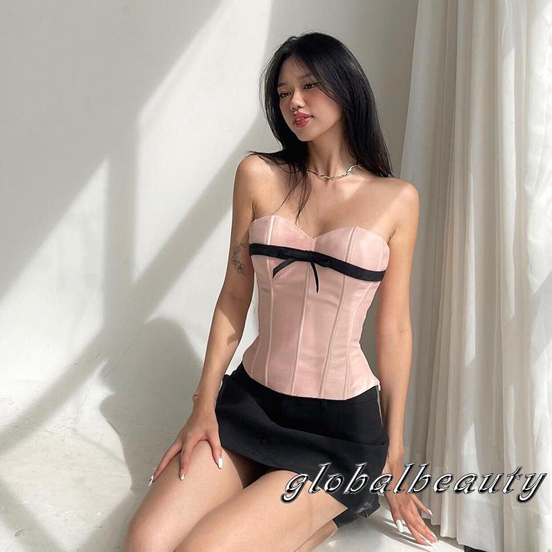 Áo Croptop Không Tay Hở Vai Màu Hồng Thời Trang Mùa Hè Cho Nữ