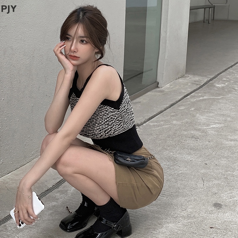 Áo Croptop Sát Nách Kẻ Sọc Kiểu Vintage Thời Trang Mùa Hè Năng Động