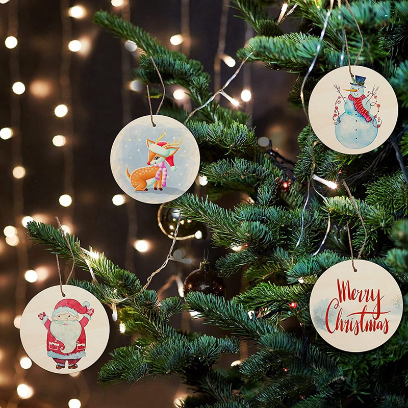 Set 50 Lát Gỗ Tròn Trơn Có Lỗ Treo (4 Inch)