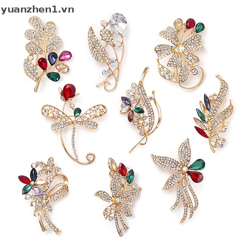 Ghim Cài Áo Kim Loại Hình Hoa Đính Đá Vintage Cho Nữ