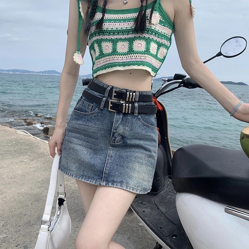 Chân váy jean Lưng Cao Phong Cách vintage Thời Trang Cho Nữ