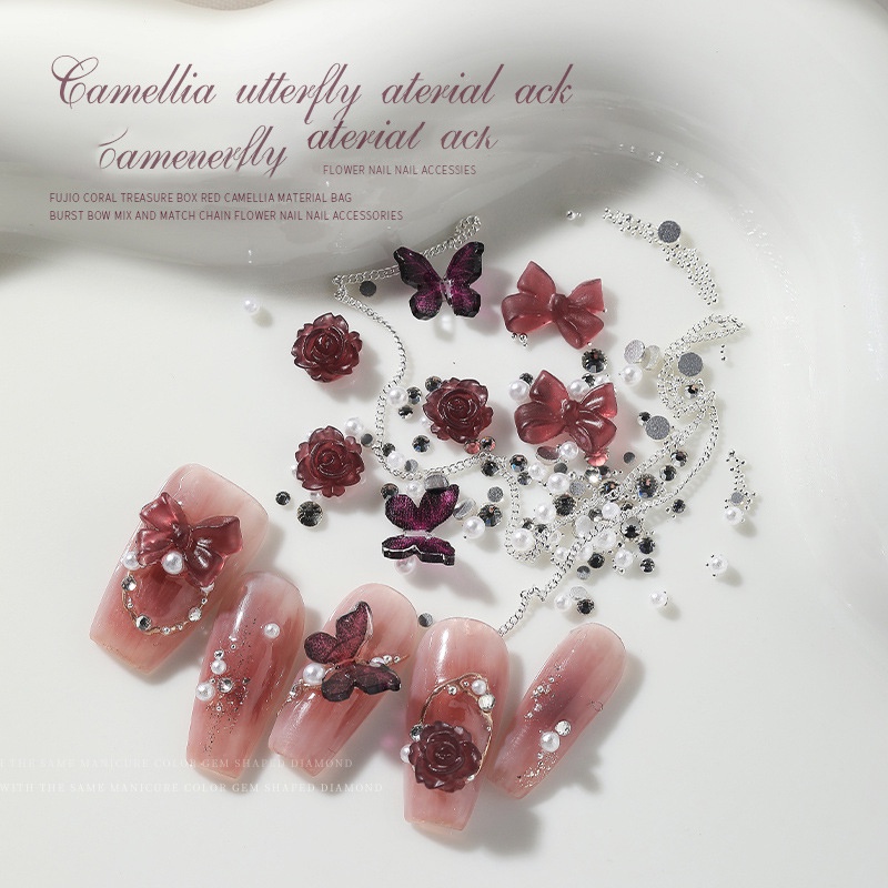 Hạt Đá Pha Lê Hình Bướm / Hoa Trà / Hoa Hồng / Đen / Đỏ Trang Trí Móng Nghệ Thuậ