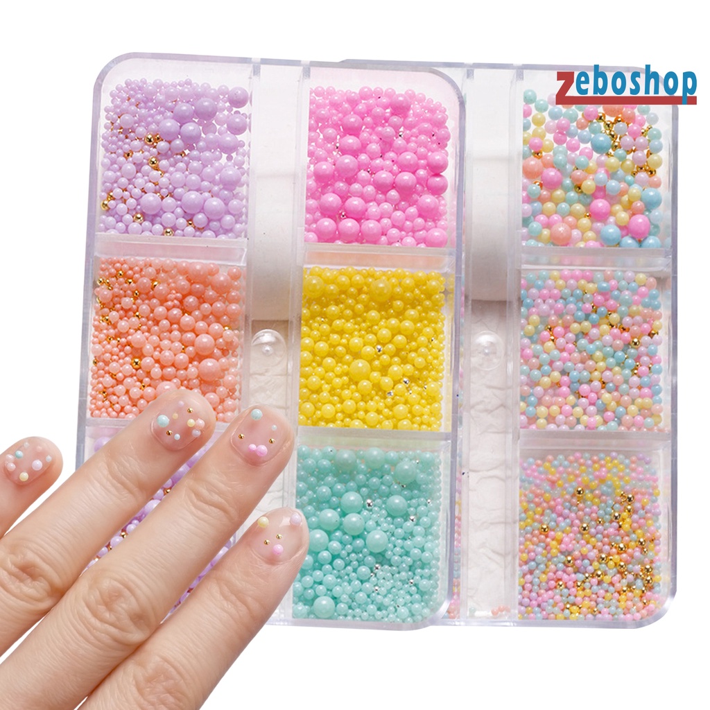 1 Hộp Hạt Tròn Mini 6 Ngăn Màu Sắc Ngọt Ngào Trang Trí Móng Tay Nghệ Thuật 3D DIY