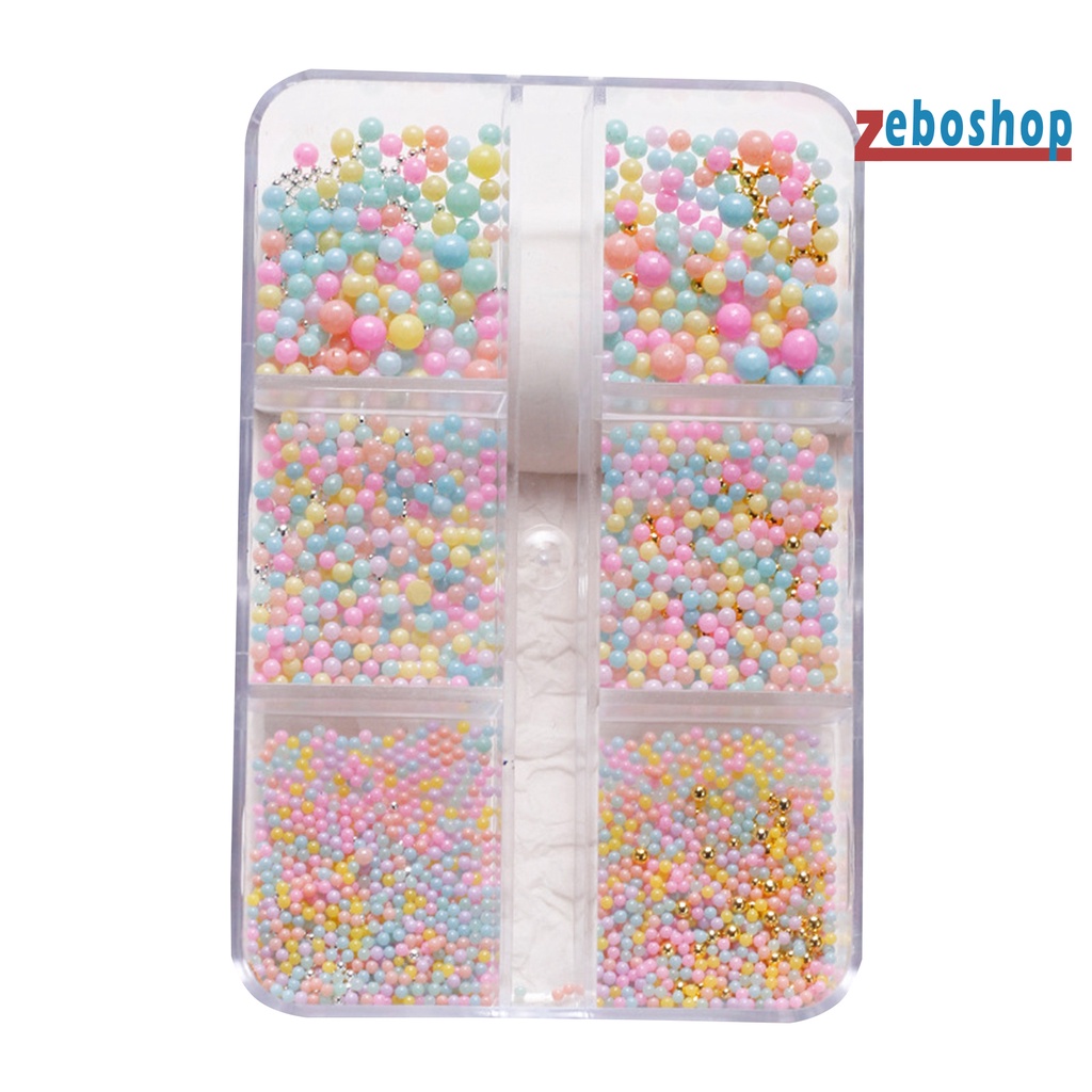 1 Hộp Hạt Tròn Mini 6 Ngăn Màu Sắc Ngọt Ngào Trang Trí Móng Tay Nghệ Thuật 3D DIY