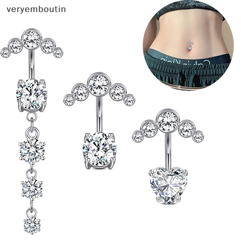 Bộ Khuyên Rốn Bằng Thép Không Gỉ Đính Đá Zircon Thời Trang Trong 1 Cho Nữ