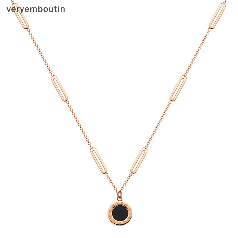 Vòng cổ Hai Mặt Hình Tròn Bằng Thép Titan Màu Trắng Đen Thời Trang Cho Nữ