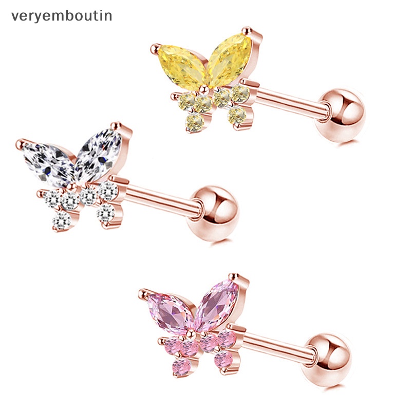 1 Khuyên Tai Hình Bướm Dạng Xoắn Ốc Đính Đá Zircon