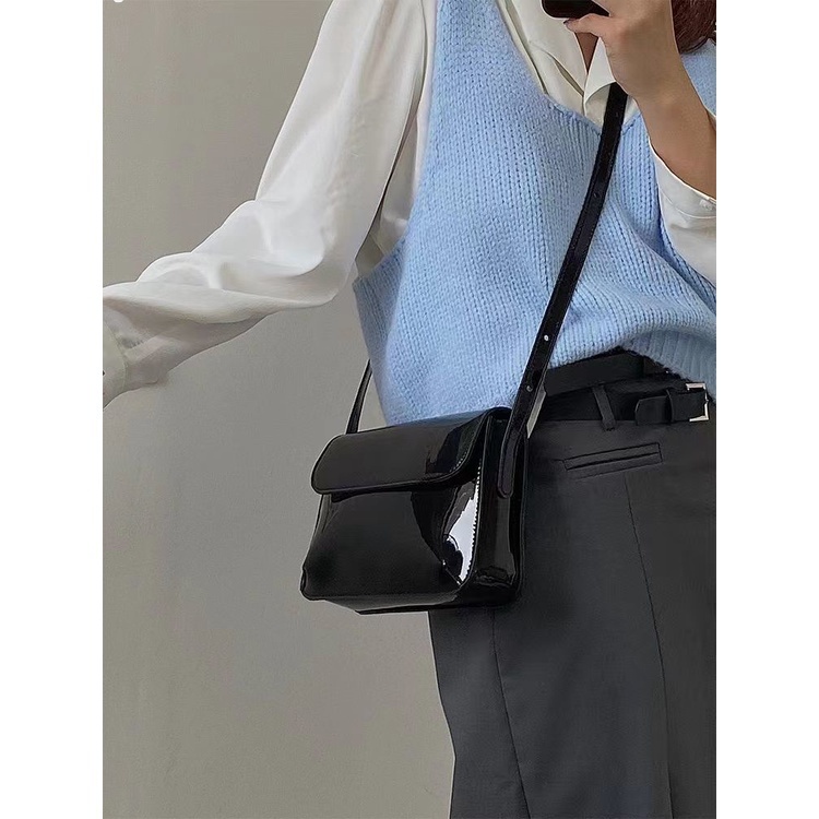 MOUSSON Túi Đeo Chéo Da Bóng Hình Vuông Cỡ Nhỏ Phong Cách retro Thời Trang Cho Nữ